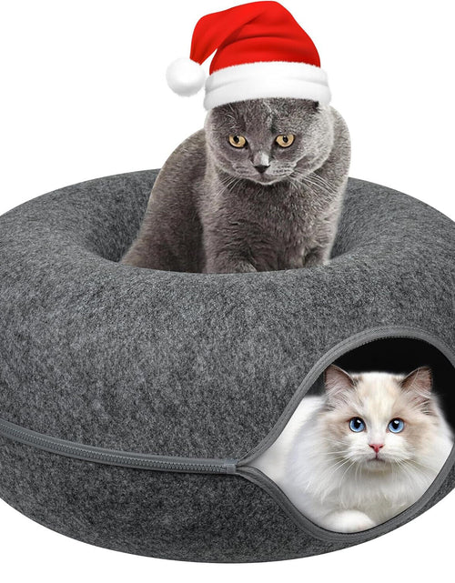 Load image into Gallery viewer, Peekaboo Cat Cave EXTRA LARGE Cat Tunnel Bed Indoor Cats, Cat Donut,Gray, USA
